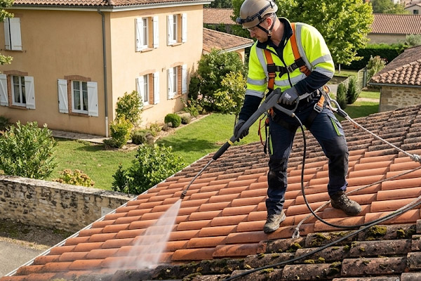 Nettoyage et démoussage de toiture en tuiles avec traitement hydrofuge en Gironde